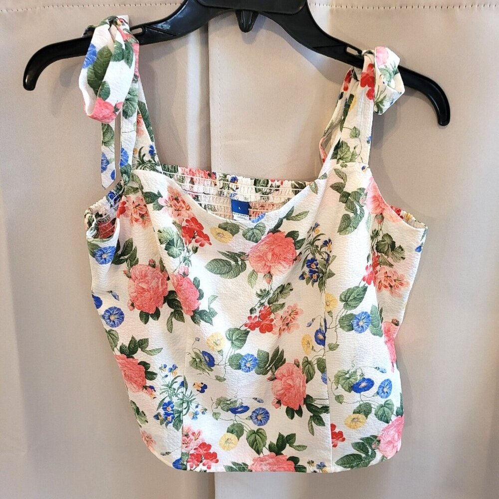 OLd Navy Crop Top Large Floral Cottagecore‎ Bow Fairy Y2K Smock Retro Boho 17390